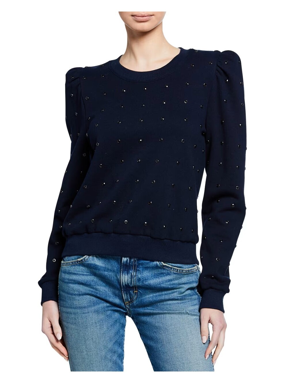 A.L.C. Azalia Crystal Embellished Puff Sleeve Sweatshirt Black XS